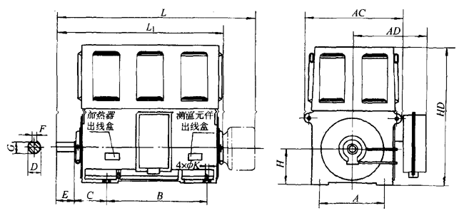 Y、YKS系列高壓三相異步電動機(jī)外形及安裝尺寸(10KV)